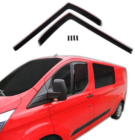 J&J AUTOMOTIVE GD Déflecteurs d'air et de Vent pour Ford Transit Custom 2/4-Porte 2012-2023, 2pcs, Teintés, Avant et Arrière, Aérodynamique