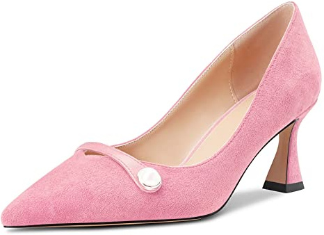 Castamere Femmes Bloc Chunky Mi Talon Heel Pointu Bout Slip-on Escarpins Mariage Bureau 6.5 CM Heels Rose A 37 EU