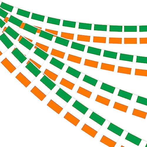 Ahfulife Guirnalda Bandera Irlanda, 1 Paquetes de 30 Banderines Irlanda, 14x21cm-10m, para Decoración de Eurocopa, Copa Mundial, Eventos Deportivos, Fiesta Nacional, Jardín, Bar, Balcón