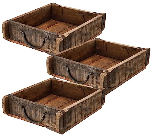 Novaliv 3x Holzkiste Vintage 30 x 25 x 8 cm Alte Ziegelform Holz Groß Allzweckkiste aus recyceltem Altholz Jede Form EIN Unikat ? Vintage Kiste Deko