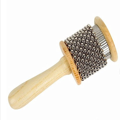 Wooden Cabasa Hand Shaker Pop Percussion Instrument, with Stainless Steel Breads Latin Percussion Instrument(4in)