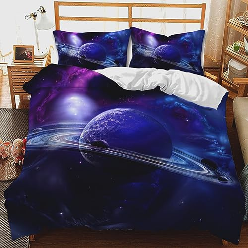 CIUNVXD Juego de ropa de cama infantil con temática espacial, planetas, 135 x 200 cm, 3D, cielo estrellado, universo, ropa de cama infantil, planeta, cielo nocturno, funda nórdica
