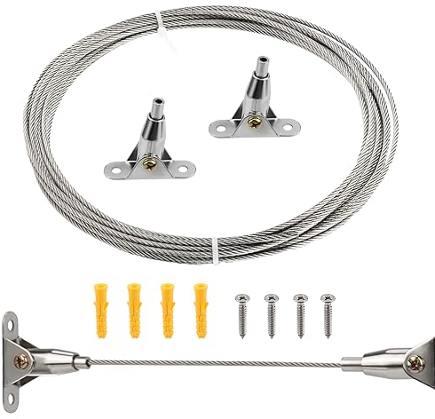 Wkmamo 2mm x 6m Edelstahldrahtseil, Bilddraht Aufh?ngeset Heavy Duty, Stahldrahtseilset, verzinktes Stahlseil, Litze: 6M + 2 Drahtseilklemmen, für h?ngende Kleidung Vorhang halten bis zu 30 KG