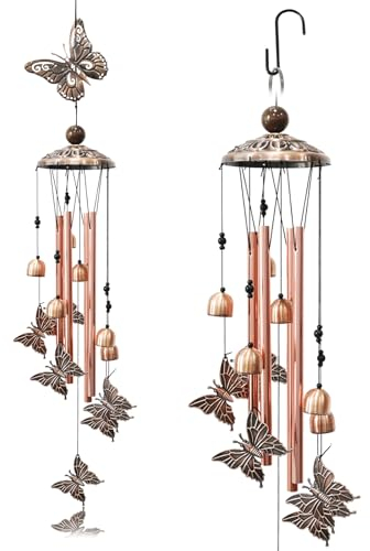 klangspiele, Windspiel für draußen hängend, Windspiel Metall Schmetterling, Schmetterling gartendeko, deko Schmetterling, Glockenspiel Wind, hexenglocke für Hof, Balkon, Terrasse und Heimdekoration