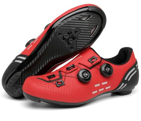 Mateju Cycling Shoes Mens and Women, Swivel MTB Cycling Shoes Unisex Sneaker Compatible SPD Road Bike Breathable Mountain Bike Shoes Sports Road Cycling Mountain Riding Shoes Red