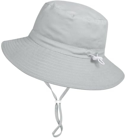 Baby Toddler Sun Hat,Boys Girls Adjustable Bucket Hat for Kids UPF 50+ Sun Protective Child Summer Beach Hats 0-6 Months Gray