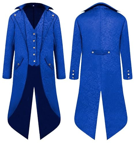 YQVGFBY Steampunk Coat Tailcoat Men,Medieval Clothes Wizard Costume Pirate Coat Men,Halloween Renaissance Pirate Vampire Party Cosplay Costumes for Adults (Blue, S)