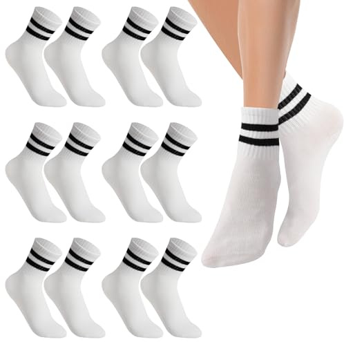 Fjquamitix 6 Pairs Kids Sports Crew Socks Breathable Boys Black White Grey Striped Socks Girls Cotton School Athletic Sock for Children Daily Wear