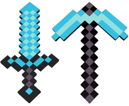 Milygobam 2 Pack Foam Sword and Pickaxe Toys, Block-Style Foam Swords, Toy Swords for Boys, Safe Role-Play Battle Gear, Ideal for Children's Home Outdoor Fun Halloween
