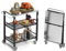 YORKING Foldable Outdoor Grill Cart, 3 Tier Stainless Steel Kitchen Cart with 2 Lock Wheels, 35.43 x 23.62 x 42.12'', Moveable BBQ Table Kitchen Island with Bottle Opener for Camping, Party, Black
