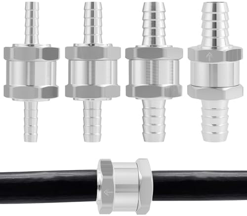 4 Stück Set Aluminium Rückschlagventile für Kraftstoffsysteme, Größen 6mm, 8mm, 10mm, 12mm -für Benzin, Diesel, Öl und Wasser in Niederdrucksystemen, Auto Vergaser