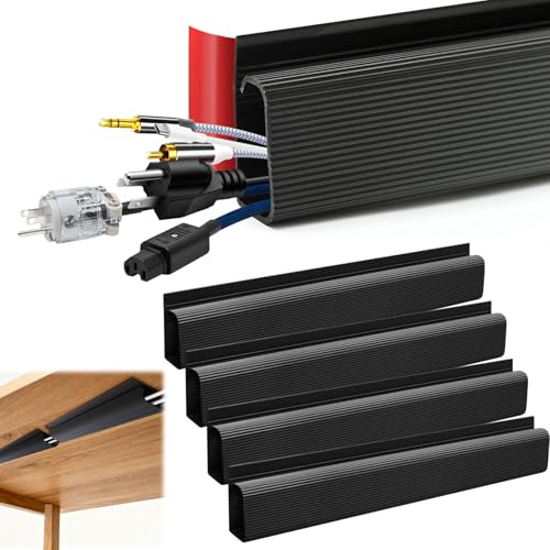 4 Pièces Goulotte de Câbles Autocollante Noir, Plateau de Gestion des Câbles sous Le Bureau, Conduit de Câbles Bureau pour Table Montage Mural