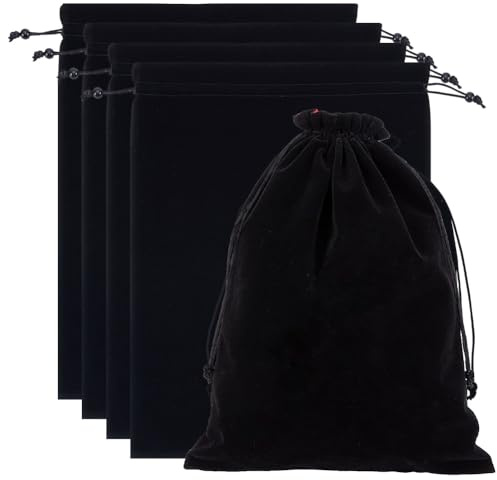 NBEADS 5 pz Borse In Velluto Nero, Sacchetti per Gioielli con Coulisse, Sacchetti Regalo Rettangolari per Matrimoni Feste e Confezioni di Gioielli Natalizi, 37x28cm