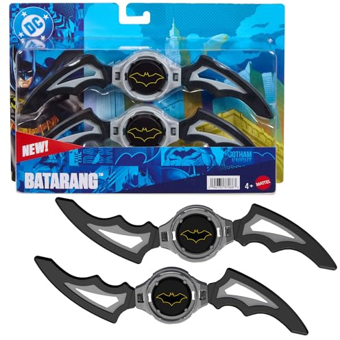 Mattel DC Premier Batlink Batarang Juguetes de rol, Paquete de 2 | Juguete batarang icónico de Batman, estilo boomerang, 20 cm ancho, uso modular en vehículos Batlink, JMD54