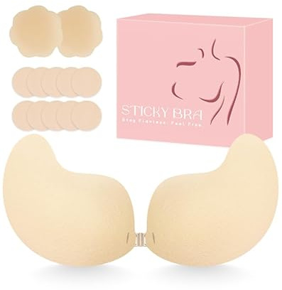 Soutien-gorge adhésif push-up sans bretelles dos nu invisible pour femme, beige, E