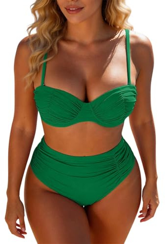 Sonnena Costumi da Bagno Donna Mare Bikini Due Pezzi Bandeau Push up, Tinta Unita, Elegante Comode Vintage Swimwear Bikini