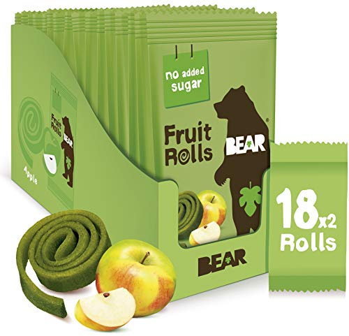 BEAR Rollitos de Fruta Sabor Manzana - Ingredientes 100% Naturales - Snacks para Niños y Adultos - 18 bolsitas de 20g - 360g