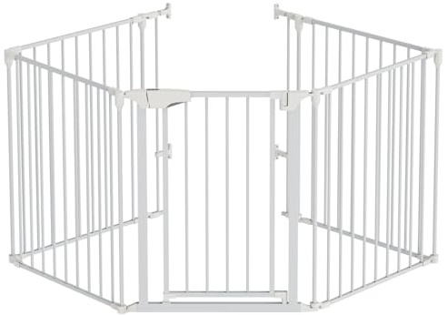 Bonnlo 120-Inch Wide Metal Baby Safety Fence/Play Yard Adjustable Fireplace Hearth BBQ Fire Gate Christmas Tree Gate 5-Panel Playpen for Toddler/Pet/Puppy/Cat/Dog, 25.39W x 29.3 H Each Panel, White