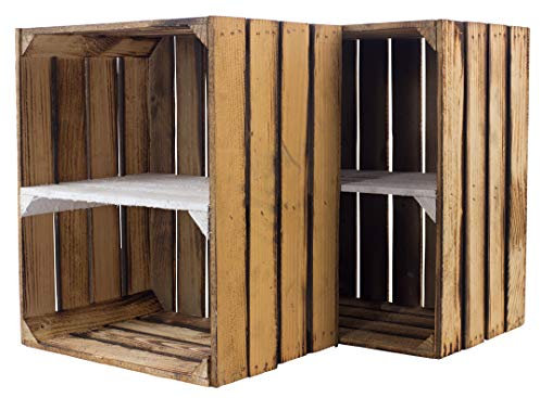 Vintage Möbel 24 GmbH 5 Stück Neue geflammte/flambierte Obstkiste Mittelbrett weiß Quer 50cm x 40cm x 30cm, Schuhregal Regal Kiste Weinkiste Standardgröße mittelgroß