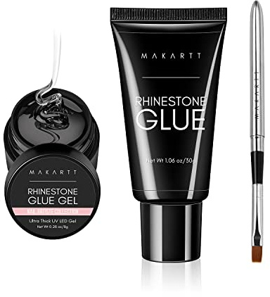 Makartt Rhinestone Glue Gel Kit, 30g & 8g Super Adhesive 3D Gel Nail Gems Glue for Rhinestones Crystal Stones Jewels