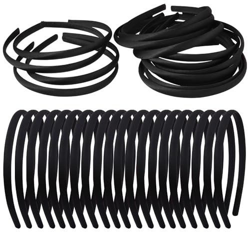 Zifengcer 20 PCS Black Satin Covered Headbands for Girls Women Christmas Plain DIY Craft Head bands Plastic Thin Headband for Women(Black)