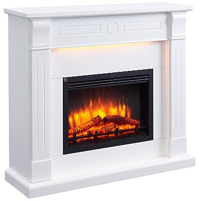 Elektrokamin BALDERIA Hikaru - Standkamin mit Heizung bis 2000W, 3D-Flammeneffekt, LED-Beleuchtung, Knister-Sound, App-Steuerung, WiFi, Fernbedienung, Timer, Thermostat - Weiß