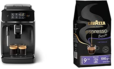 Philips Cafetera Espresso Superautomática EP2220/10, con Espumador de Leche Clásico + Lavazza Espresso Barista Intenso, Café en Grano Tostado, Notas de Cacao y Madera, Intensidad 9, Tueste Medio, 1kg