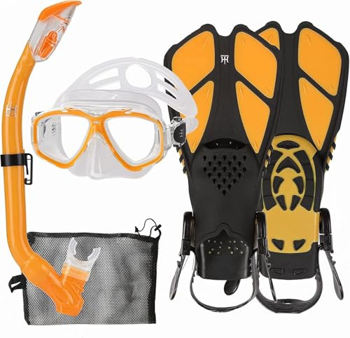 Set da snorkeling per bambini con pinne anti perdite, attrezzatura da snorkeling per bambini con pinne regolabili, set di occhialini da nuoto con copertura per il naso, maschera subacquea con