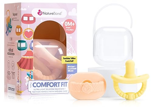 NatureBond Baby Schnuller Silikon Binky Neugeborenen Beißring Schnuller Hygieneabdeckung (Sunshine Yellow And Peach Puff, 0-6 Month)