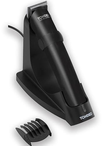 TONDEO Haarschneidemaschine ECO XS LITHIUM BLACK | Barttrimmer Herren inklusive Ladestation und Aufsteckkamm für 5 verschiedene Schnittlängen | Haarschneider für Bart und Konturen