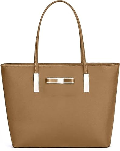 kukubird Women's Top-Handle Black Large Tote Bag Handbag Simple Shoulder Bag with Zipper for School Work Leisure-Apricot