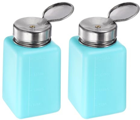 sourcing map 2pcs Solvent Alcohol Dispensers 200ml(6.8oz) Push Down Liquid Dispenser Pump Bottle with Sealing Stainless Steel Lid for Acetone Solution, Blue