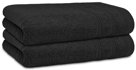 DECASATEXTIL Pack 2 Toallas Lavabo 50x100cm Algodón 450g/m² – Suaves y Absorbentes – Toallas Baño y Mano para Lavabo, Gimnasio o Aseo (Negro)