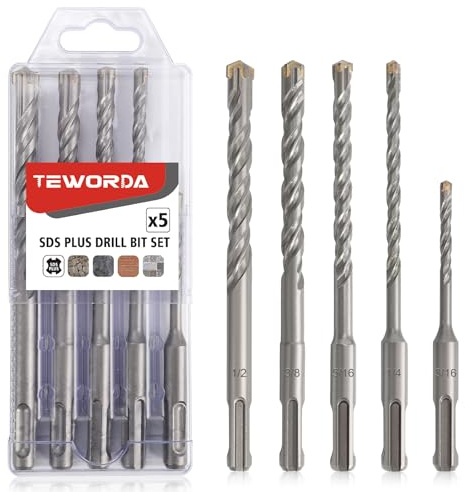 5PCS SDS Plus Rotary Hammer Drill Bits Set, Cross-Type Carbide Tipped Masonry Drill Bits with hex Shank, for Concrete, Brick, Cement Walls, Stone, 6 inch 1/4-5/16-3/8-1/2,4 inch 3/16