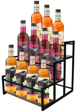 Support d'organisation de sirop de café à 3 niveaux, accessoires de sirop de café, peut contenir 12 bouteilles, support robuste pour café, bar de cuisine et station de boisson, support universel pour