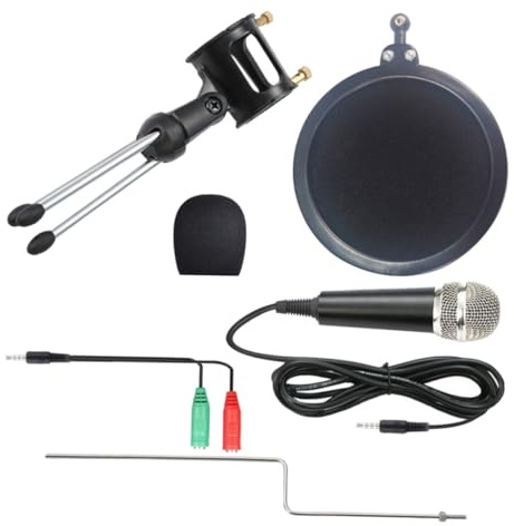 GALPADA Condenser Microphone Kit with Holder Stand and Anti-spray Pop Filter Noise Reduction Vocal Recording for Studio Music Podcasting and Home Streaming Black