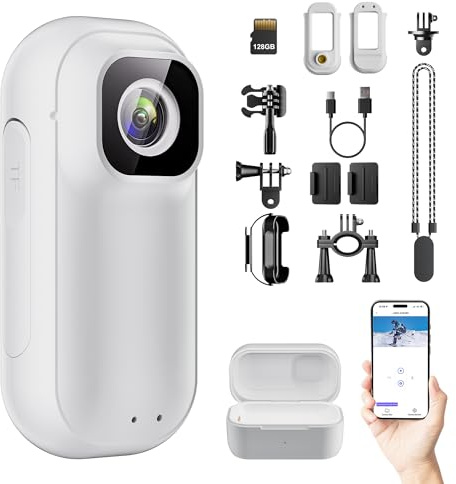 ONKELYIM Mini Action Camera 2K WiFi -128GB Wearable Body Camera, Magnetic Lanyard, Thumb Size Hands Free Recording Body Worn Camera for Pets, Travel, Work, Water Sports, Outdoor Adventures