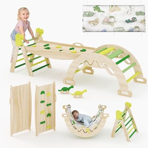 CocoHouse Pikler Triangle Set 9-in-1 Baby Climbing Set Foldable Wooden Montessor Climbing Toys Toddler Jungle Gym Indoor with Arch & Ramp & Ladder for Kids