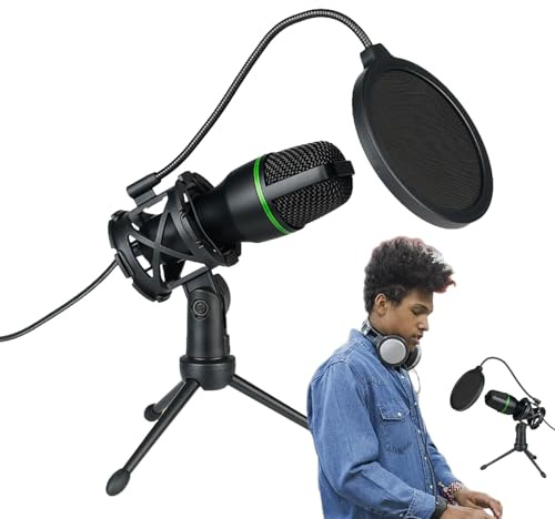 Po-p Filter - Microfono USB con RGB regolabile | Braccio braccio - Microfono a condensatore RGB, USB, per registrazione computer, streaming live, karaoke, riduzione del rumore, voce e videoconferenza