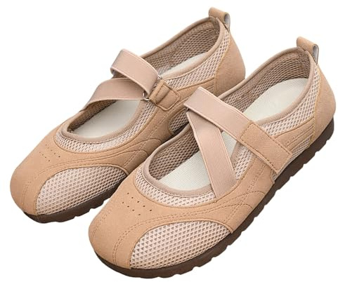 Women's Sporty Ballerinas - Round Toe Women's Mary Jane Flat Shoes Round Toe Slip On Shoes Non-Slip Rubber Sole Commuting Low Shoes Comfortable Slip On Slippers Breathable Loafers, coffee, 7 UK