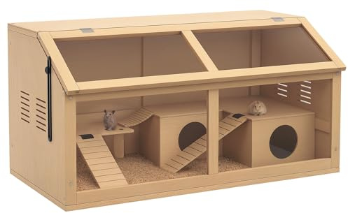 PawHut Cage Hamster en Bois avec Acrylique 85x45x44cm Effet Bois Naturel