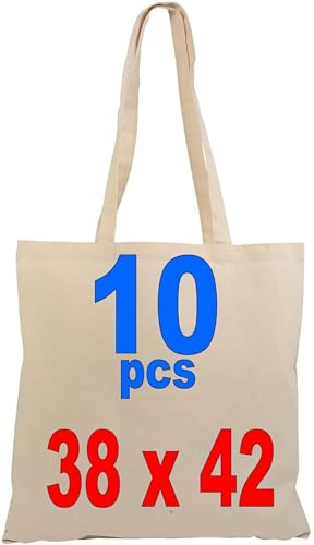 Contenido: Bolsas con asas de algodón natural (38 x 42 cm, 10 unidades)