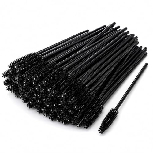 50 PCS Black Disposable Eyelash Brushes, Mascara Wands, Lash Spoolies, Eyebrow Brush Applicators for Lashes & Brows