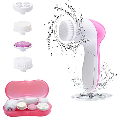 Facial Cleansing Brush Face Brush Electric Face Massager Facial Cleansing Spin Brush Set for Gentle Exfoliating,Removing Blackhead Gift Skincare for Teenage Girl(Pink1)
