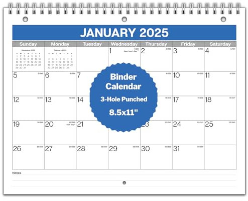 Dunwell 8.5x11 Binder Calendar 2026-2027, July 2026 to December 2027, 3-Hole Punched for 3-Ring Notebook, Monthly Academic Hanging Planning Calendar for Home Office or School, Use on Desk or Wall