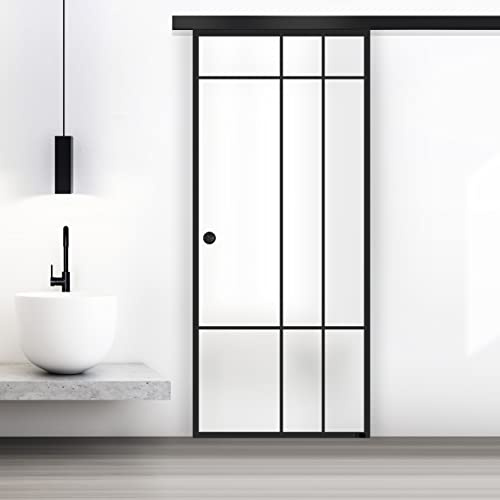 BOSS Black Puerta corredera del vidrio modelo EVENT 80x215 cm (60/80/90 cm) Vidrio Satinado de 8 mm, patron arenado nanotratamiento Negra, kit completo de herrajes (80x215 cm, DERECHA)