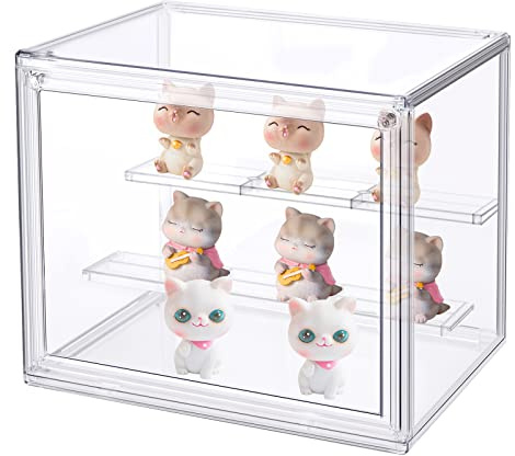 Caja de Exhibición de Transparente 27x18x22 cm Vitrinas para Colecciones Apilable y Desmontable Vitrina de Acrílico con Puerta Magnética para Coleccionables Figuras de Acción
