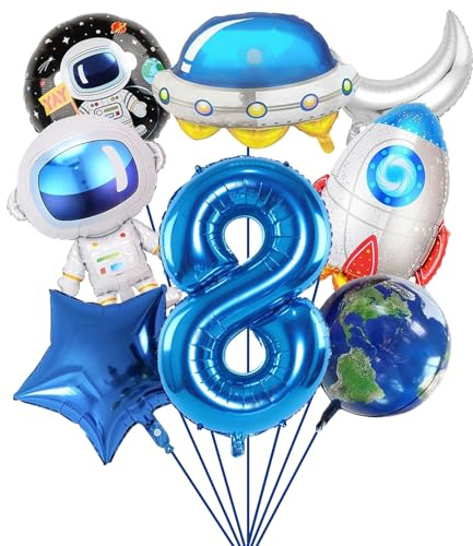 Rymden barnfödelsedag, dekoration, 8 år, 8 stycken ballonger | Ballong Raket, astronauter, rymdskepp folieballong, rymden födelsedagsdekoration, barns födelsedagskalas rymden