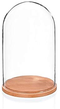 EMH Campana de cristal pequeña con base natural, altura 16 x 10 cm