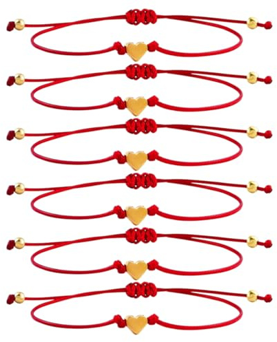 6 Piezas Pulsera Roja Ajustable Corazón Pulsera Hilo Rojo de la Suerte Unisex Hilo Rojo Pulsera Parejas Pulsera Amistad Pulsera Siete Nudos Roja para Mujer Hombre Regalo de San Valentín